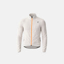Chaqueta de ciclismo Velocio Ultralight blanca para hombre, ultraligera, con cremallera naranja y ventilación láser.