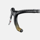 Cinta de manubrio Velo Store Mx Ciclovation Advanced Leather Touch negra con degradado dorado y acolchado de gel