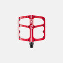 Pedales de MTB Velo Store Mx Deity Flat Trak rojos de aluminio mecanizado con perfil cóncavo y pines de agarre