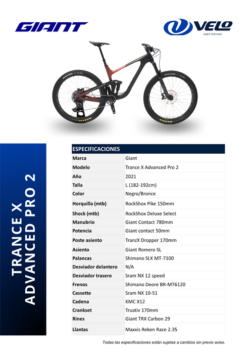 Bicicleta Giant Trance X Advanced Pro 2 29 (2021)