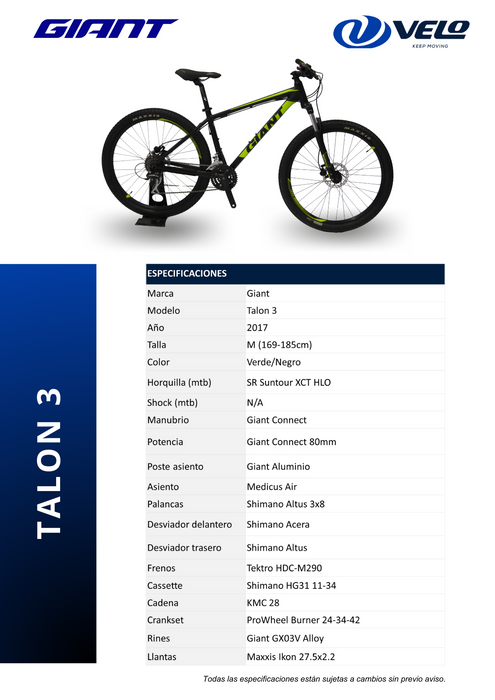 Bicicleta Giant Talon 3 27.5  T-M (2017)