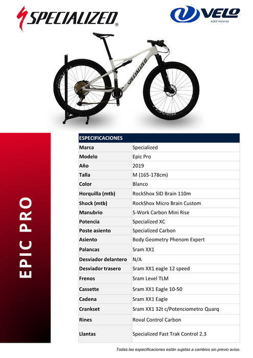 Bicicleta Specialized Epic Pro 29 T-M (2019)