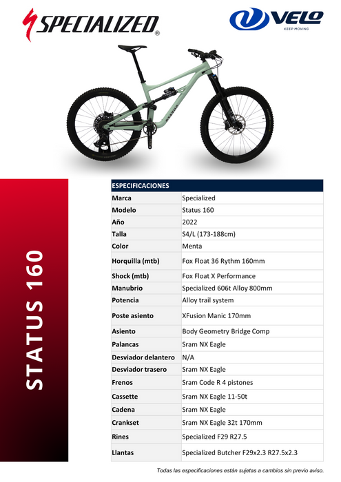 Bicicleta Specialized Status 160 29 T-L (2022)