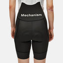 Vista trasera de bib shorts negros Velo Store Mx Pas Normal Studios Mechanism con textura y tirantes de malla blanca