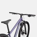 Bicicleta de montaña Specialized Rockhopper Comp en color Satin Mauve Metallic, vista superior del cuadro y manillar.
