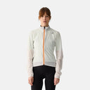 Chaqueta de ciclismo para mujer Velo Store Mx Ultralight en color blanco traslúcido con cierre frontal naranja
