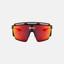 Gafas de ciclismo Scicon Aerowatt de Velo Store Mx con montura negra y lentes de espejo rojo de cobertura total.