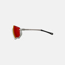 Gafas de ciclismo Velo Store Mx Scicon Aerojet Titanium con lente roja esférica y varillas de titanio plateadas.