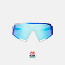 Gafas de ciclismo Velo Store Mx Koo Spectro con lente Zeiss azul turquesa y marco plateado de diseño panorámico