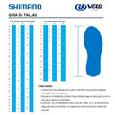 Guía de tallas oficial de Velo Store Mx para zapatillas de ciclismo Shimano con medidas en centímetros y tallas EU US