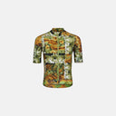 Jersey de ciclismo Velo Store Mx Essential con estampado abstracto en tonos tierra, verde y naranja, corte relajado.