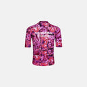 Jersey de ciclismo Velo Store Mx Pas Normal Studios Essential con estampado floral en tonos rosa y morado, vista trasera.