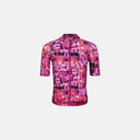 Jersey de ciclismo Pas Normal Studios Essential en tonos rosa y morado con estampado abstracto y cremallera completa.