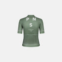 Jersey de ciclismo verde oliva Pas Normal Studios Mechanism para dama con logo PNS y ajuste aerodinámico de Velo Store Mx