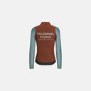 Jersey térmico de ciclismo Velo Store Mx Pas Normal Studios en color terracota y mangas gris azulado, vista trasera.