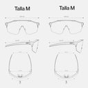 Esquema técnico de medidas de los lentes Velo Store Mx Koo Alibi, comparando las dimensiones de talla M y L.