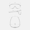 Diagrama técnico de medidas de las gafas Velo Store Mx Koo Demos con lente fotocromática y diseño ergonómico.
