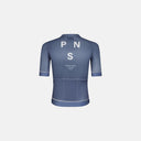 Maillot de ciclismo Pas Normal Studios Mechanism azul con logo PNS en la espalda, disponible en Velo Store Mx.