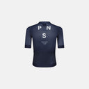 Vista trasera del maillot de ciclismo Pas Normal Studios Mechanism azul marino con logo PNS en Velo Store Mx