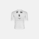 Maillot de ciclismo blanco Velo Store Mx Pas Normal Studios Mechanism con logo PNS en la espalda y ajuste aerodinámico.