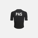 Maillot de ciclismo negro Pas Normal Studios Mechanism Pro con logo blanco en la espalda y ajuste aerodinámico.