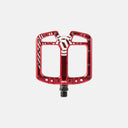 Pedales de MTB Velo Store Mx Deity TMAC rojos de aluminio mecanizado con diseño cóncavo y pines de agarre