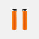 Puños de MTB Deity SLIMFIT color naranja con patrón de diamante y abrazaderas negras, disponibles en Velo Store Mx.