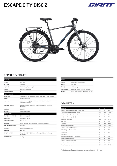 Bicicleta Giant Escape City Disc 2 (2022) - Velo Store Mx