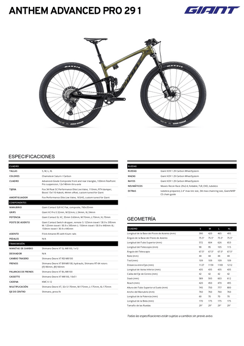 Bicicleta Giant Mod Anthem Advanced Pro 29 1 (2022) - Velo Store Mx