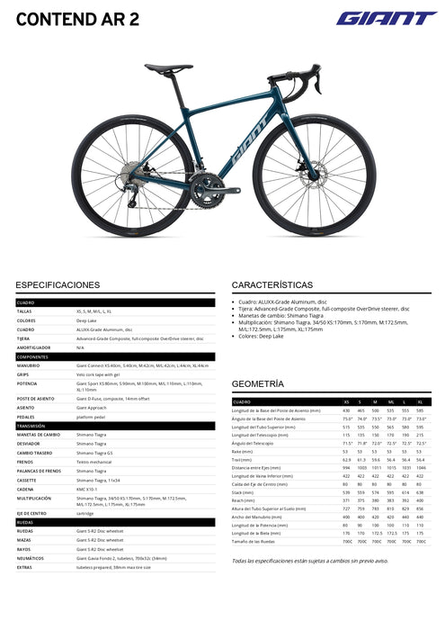 Bicicleta Giant Contend AR 2 Deep Lake T-XS (2022)