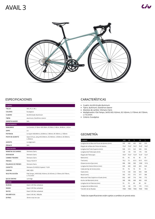 Bicicleta Liv Avail 3 Eucalyptus T-M (2022)